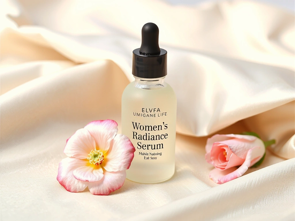 Women's Radiance Serum bottle with delicate pink flowers