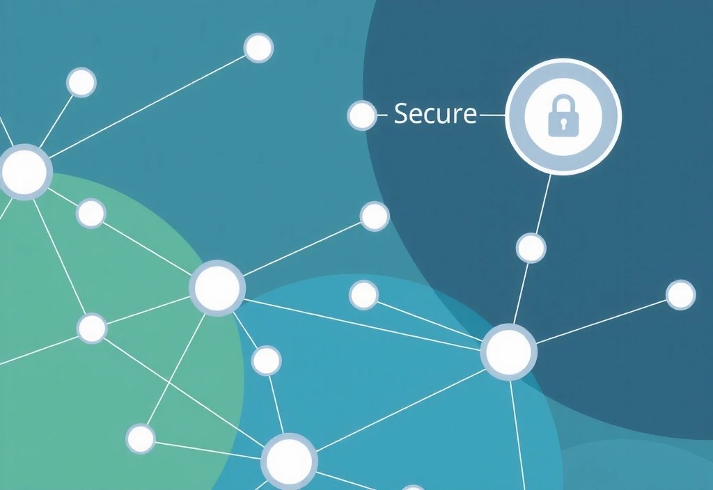 Illustration of interconnected digital networks and data flow with privacy controls