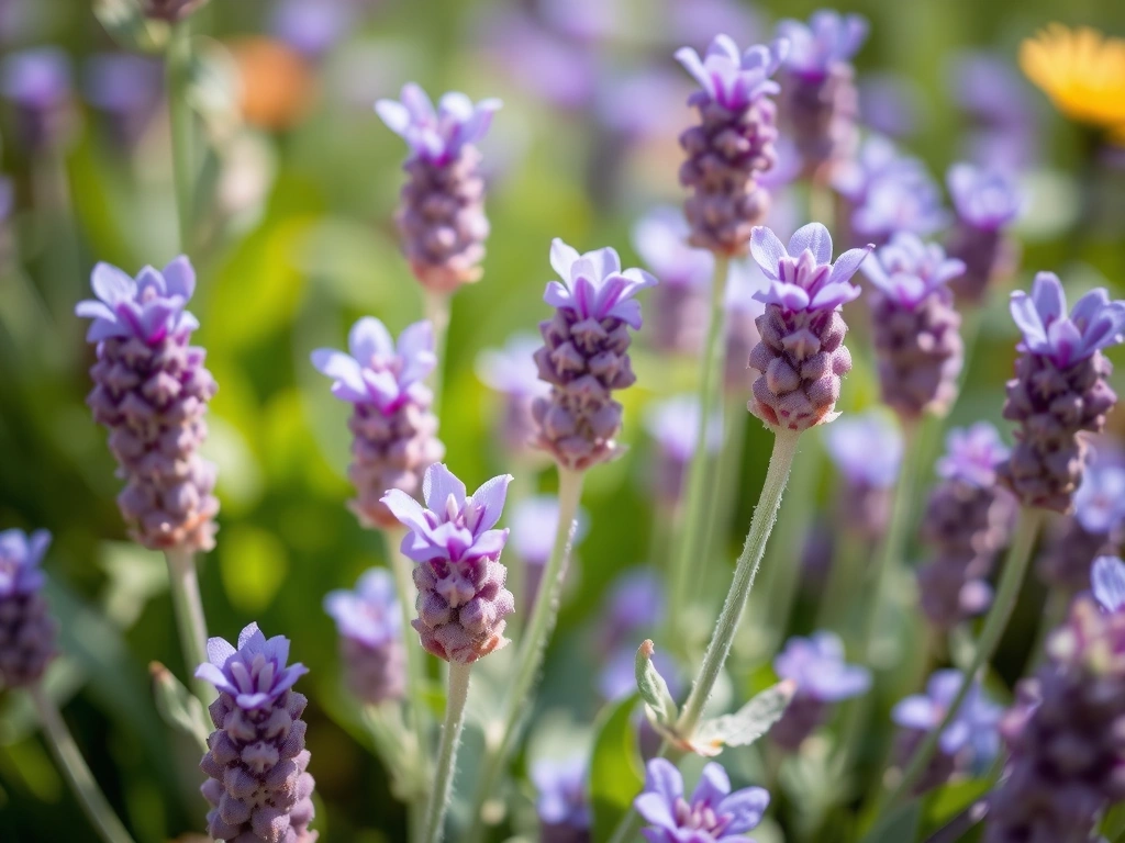 Delicate lavender flowers in a field.